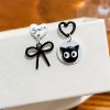 Black Cat & Bowtie Dangle Earrings