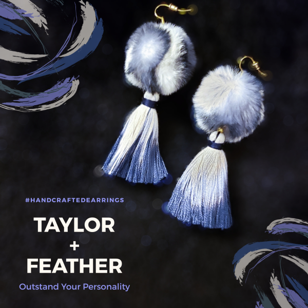 Pom Pom Ombre Tassel Earrings - Blue - Image 3