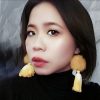 Pom Pom Ombre Tassel Earrings - Yellow - Image 2