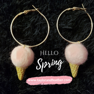 Pink Ice Cream Pom Pom Hoop Earrings