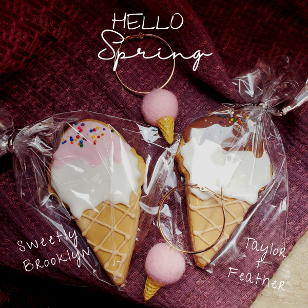 Pink Ice Cream Pom Pom Hoop Earrings - Image 6
